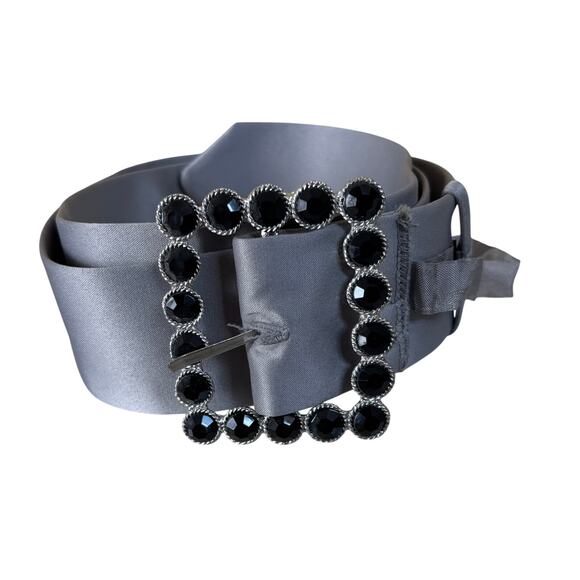 Cache Belt Gray Satin with Black Rhinestone metal Buckle 2" wide New - Picture 1 of 4